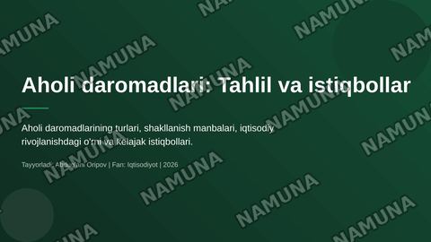 Aholi daromadlari — zamonaviy taqdimot