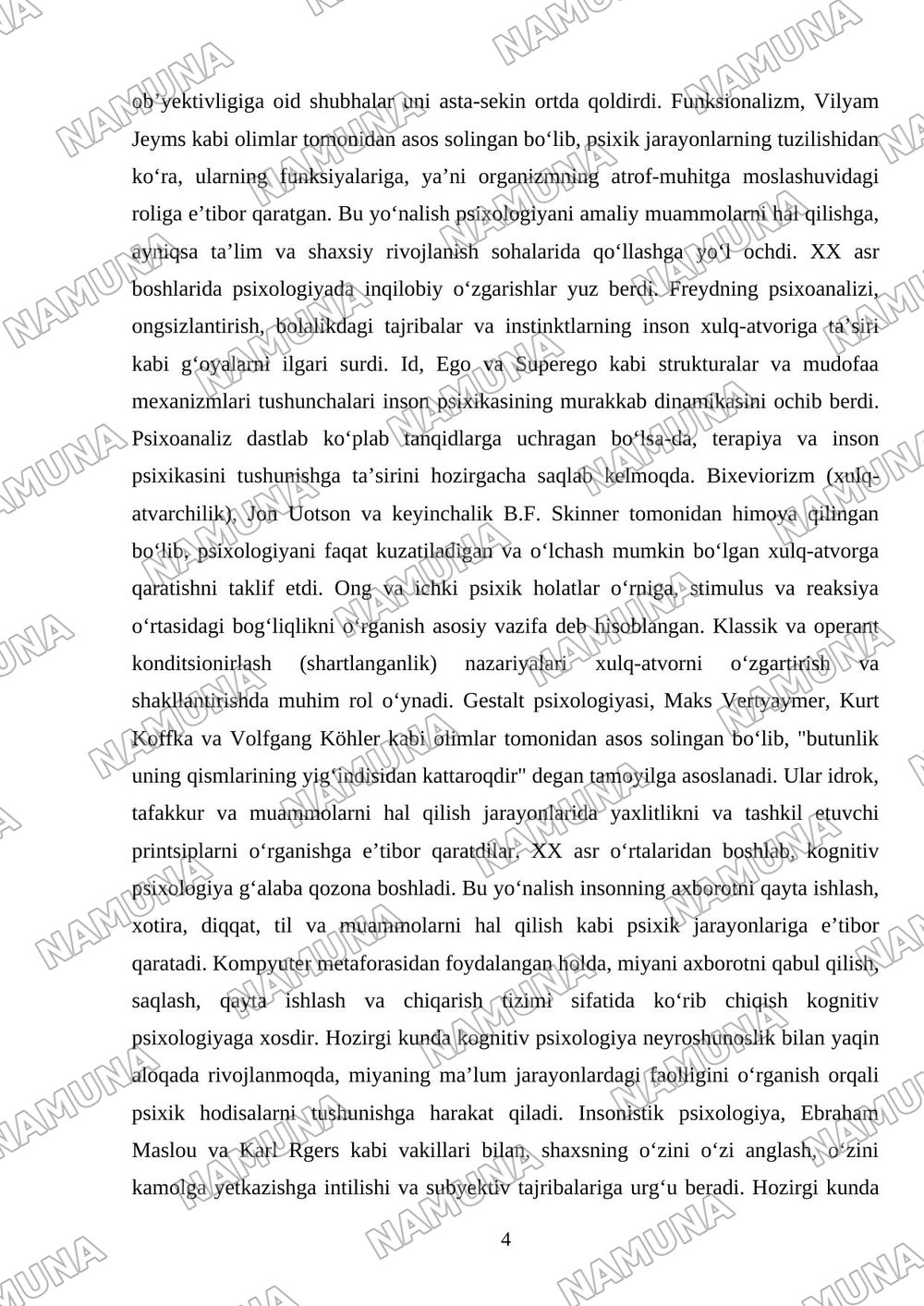 psixologiya fani va kasb sifatida — mustaqil ish, 4-varaq