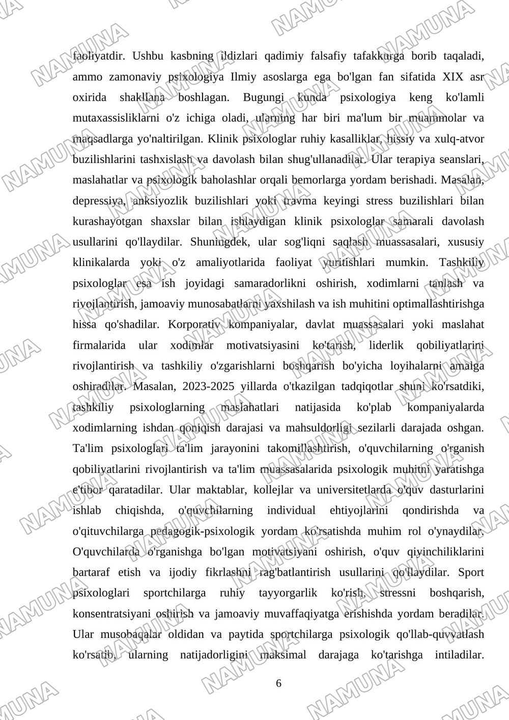 psixologiya fani va kasb sifatida — mustaqil ish, 6-varaq