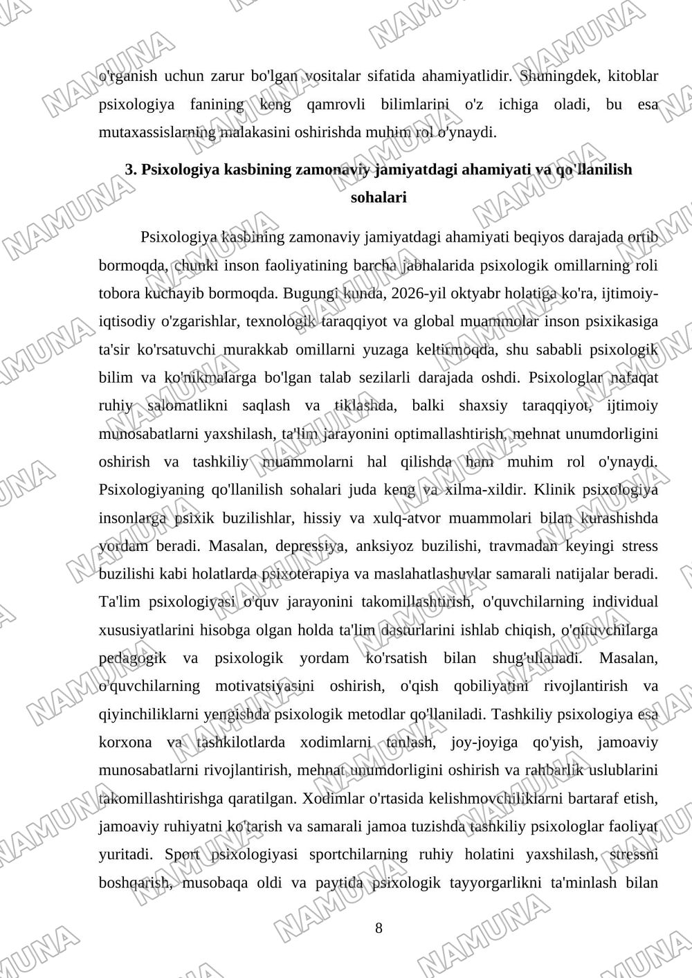 psixologiya fani va kasb sifatida — mustaqil ish, 8-varaq