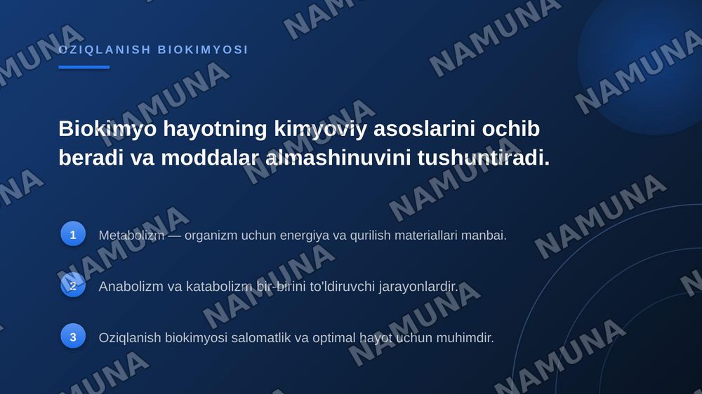Biokimyo tani va uning vazifasi bilan tanishtirish. Moddalar almashinuviga kirish. Metabolizm Tog'risida tushuncha. Ovgatlanish biokimyosi — zamonaviy taqdimot, 7-slayd