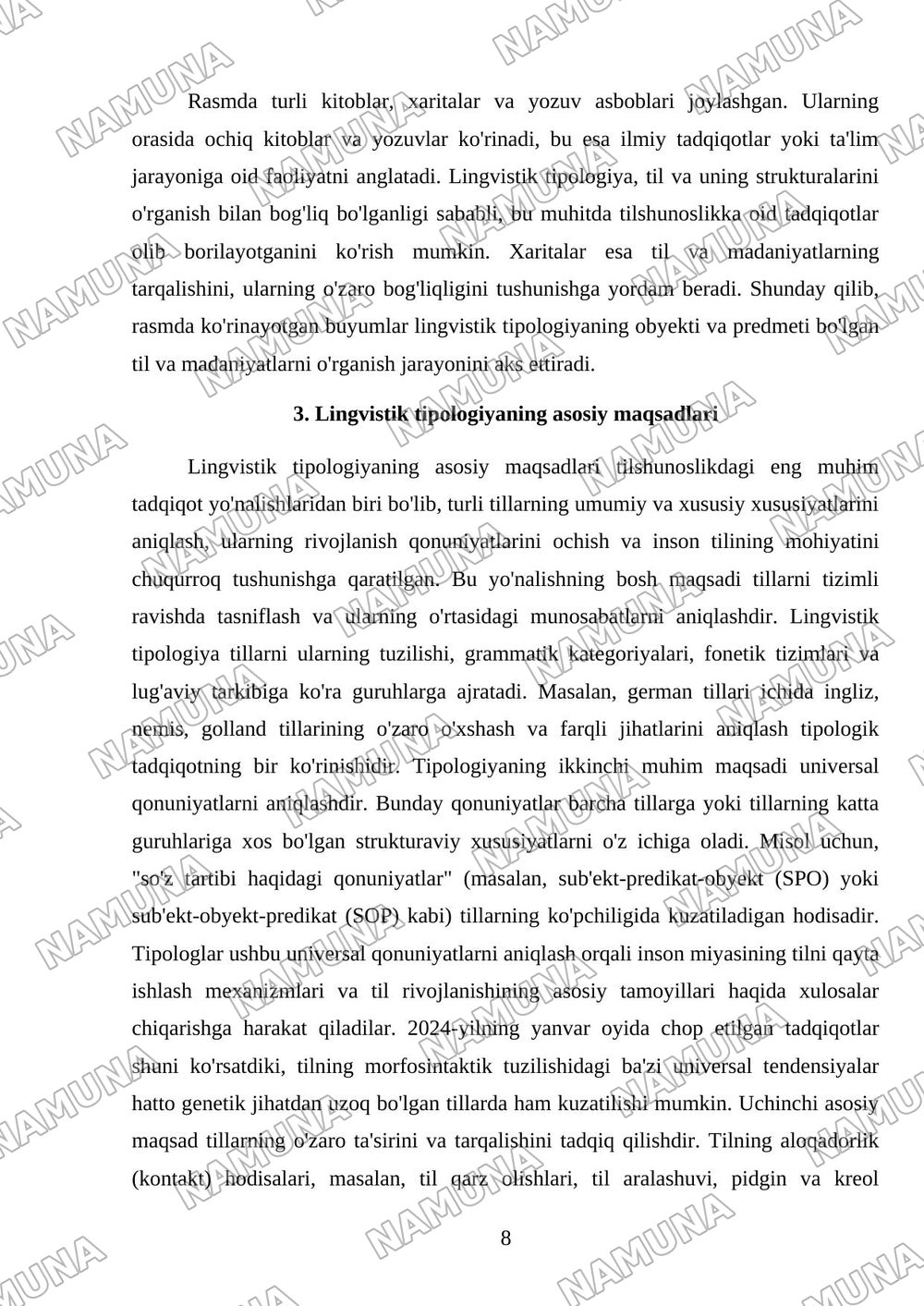 Lingvistik tipologiyaning obyekti, predmeti, maqsad va vazifalari (Konspektual xarita tuzish va asosiy tushunchalarni izohlash yakka tartibda) — mustaqil ish, 8-varaq