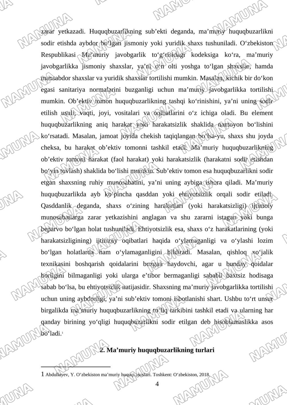 Ma'muriy huquqbuzarlik va ma'muriy javogarlik — referat, 4-varaq