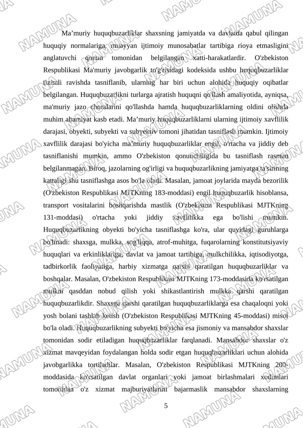 Ma'muriy huquqbuzarlik va ma'muriy javogarlik — referat, 5-varaq