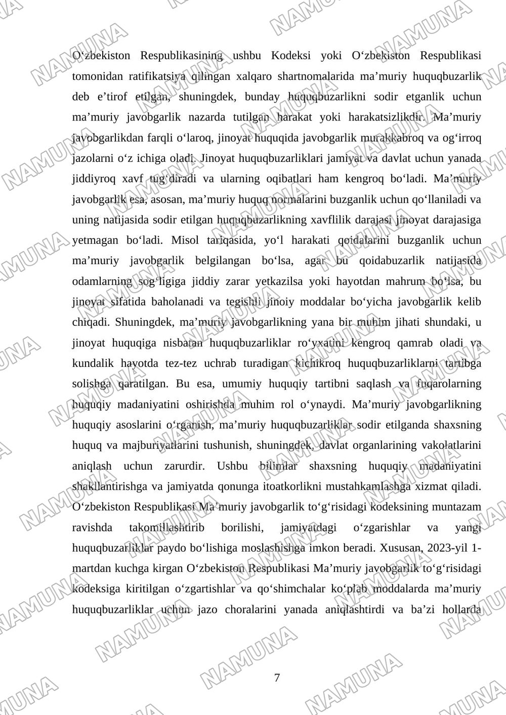 Ma'muriy huquqbuzarlik va ma'muriy javogarlik — referat, 7-varaq