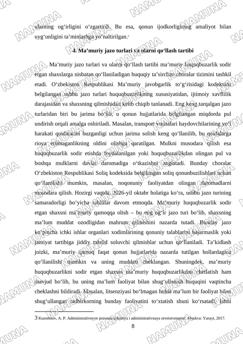 Ma'muriy huquqbuzarlik va ma'muriy javogarlik — referat, 8-varaq