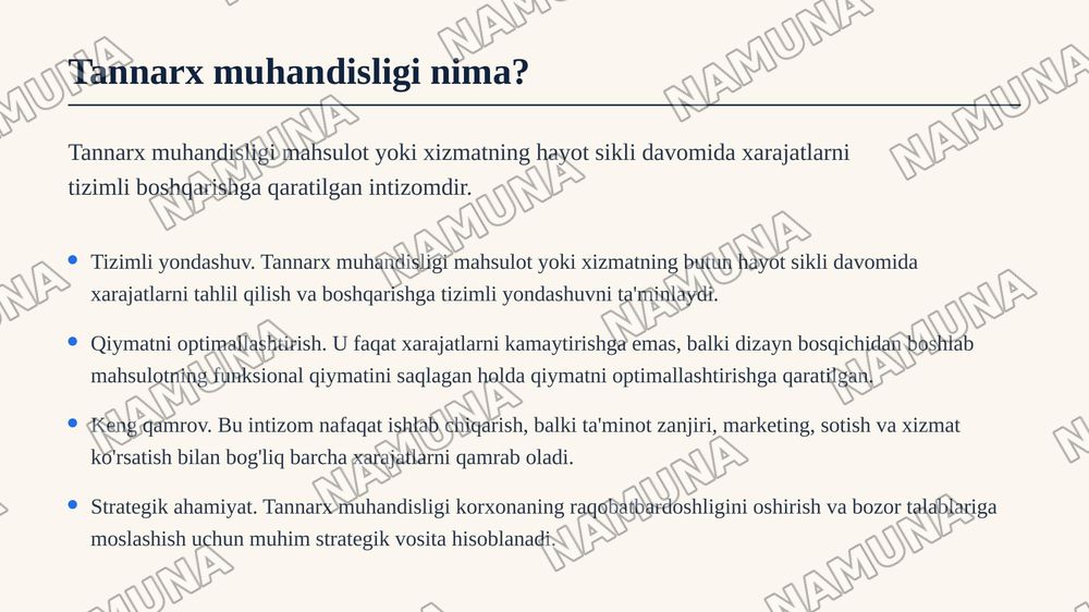 Tannarx muhandisligi va ishlab chiqarish samaradorligi o‘rtasidagi bog‘liqlik. — zamonaviy taqdimot, 4-slayd