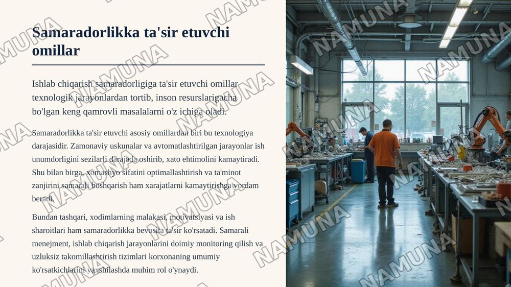 Tannarx muhandisligi va ishlab chiqarish samaradorligi o‘rtasidagi bog‘liqlik. — zamonaviy taqdimot, 5-slayd