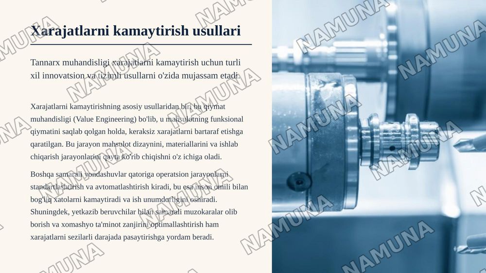 Tannarx muhandisligi va ishlab chiqarish samaradorligi o‘rtasidagi bog‘liqlik. — zamonaviy taqdimot, 7-slayd