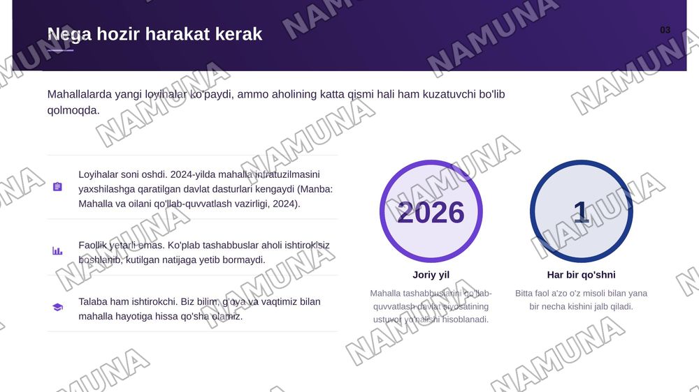 Munosib hissa(mahallamizda boladigan yangiliklarga munosib hissamizni qoshishimiz haqida va qanday ozgartirishlar kiritish haqida) — zamonaviy taqdimot, 4-slayd