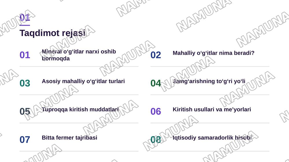 Mahalliy oʻgʻitlarni jamgʻarish , saqlash va tuproqqa kiritishni tashkil etish — zamonaviy taqdimot, 2-slayd