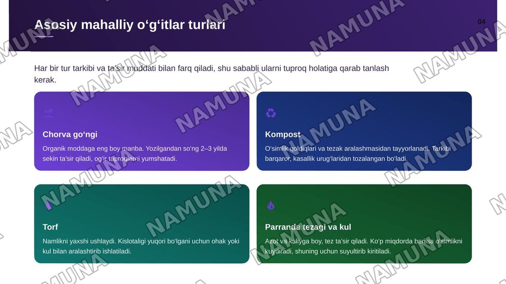 Mahalliy oʻgʻitlarni jamgʻarish , saqlash va tuproqqa kiritishni tashkil etish — zamonaviy taqdimot, 5-slayd