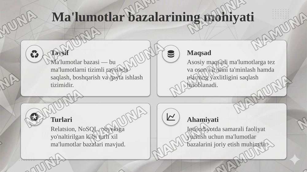 malumotlar bazalarining iqtisodiyotdagi qoʻllanishi — taqdimot, 4-slayd