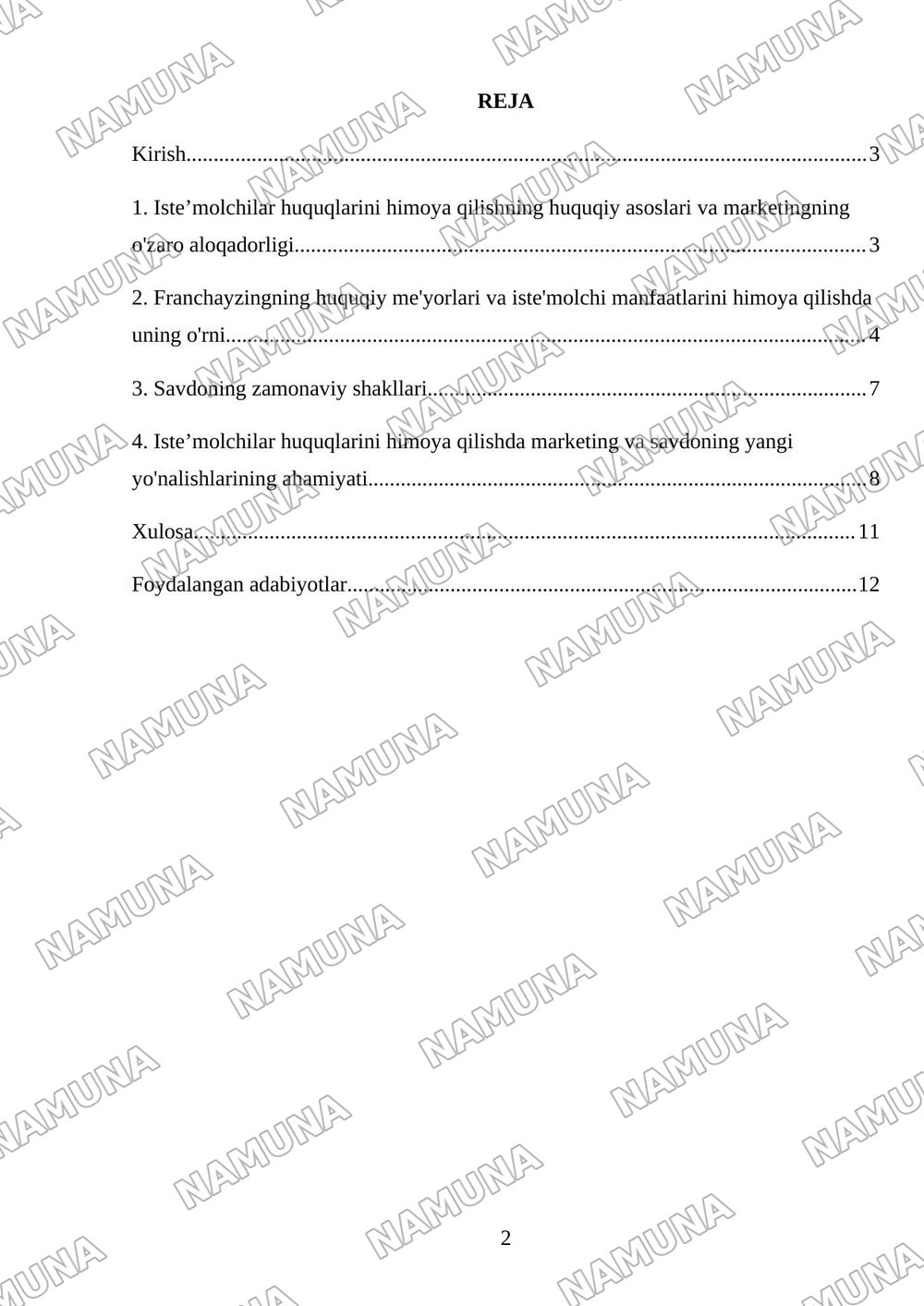 Iste’molchilar huquqlarini himoya qilish qonunchiligi va marketing. Franchayzing va savdoning zamonaviy shakllari — mustaqil ish, 2-varaq