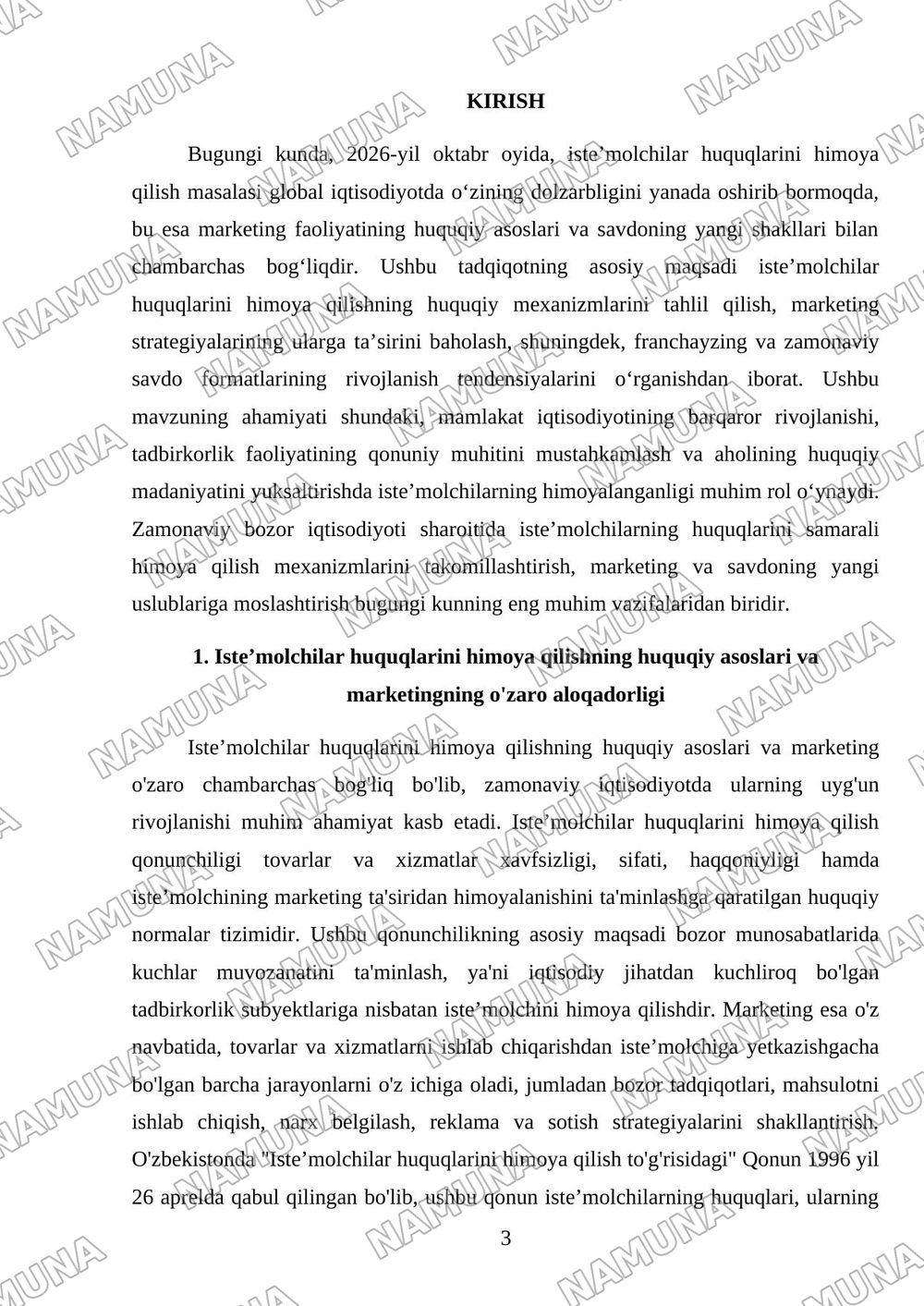 Iste’molchilar huquqlarini himoya qilish qonunchiligi va marketing. Franchayzing va savdoning zamonaviy shakllari — mustaqil ish, 3-varaq