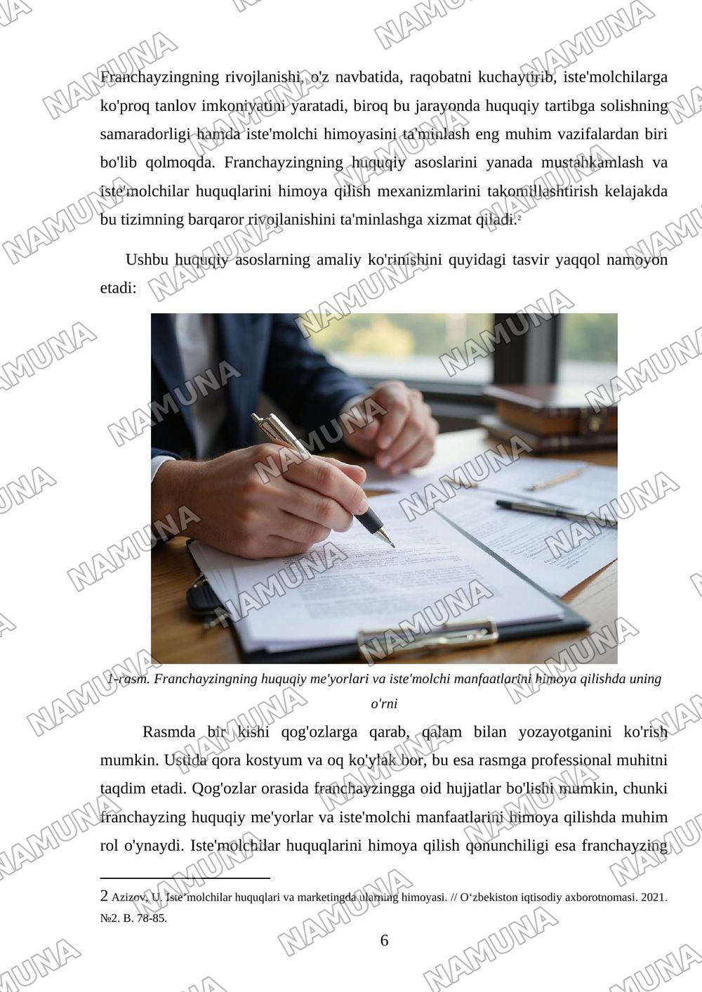 Iste’molchilar huquqlarini himoya qilish qonunchiligi va marketing. Franchayzing va savdoning zamonaviy shakllari — mustaqil ish, 6-varaq