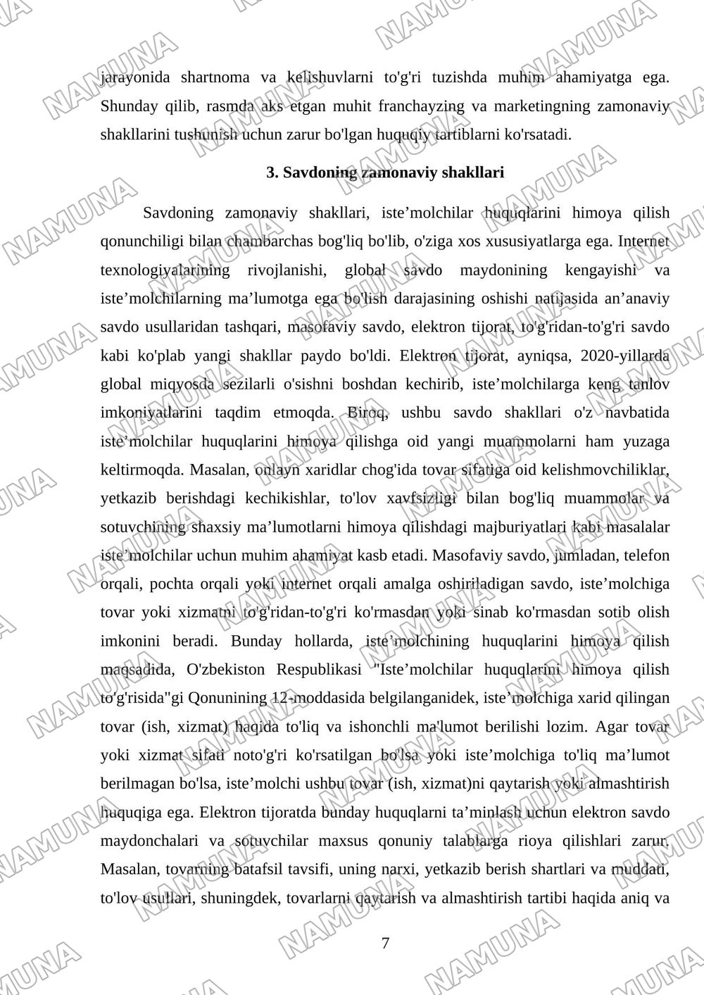 Iste’molchilar huquqlarini himoya qilish qonunchiligi va marketing. Franchayzing va savdoning zamonaviy shakllari — mustaqil ish, 7-varaq