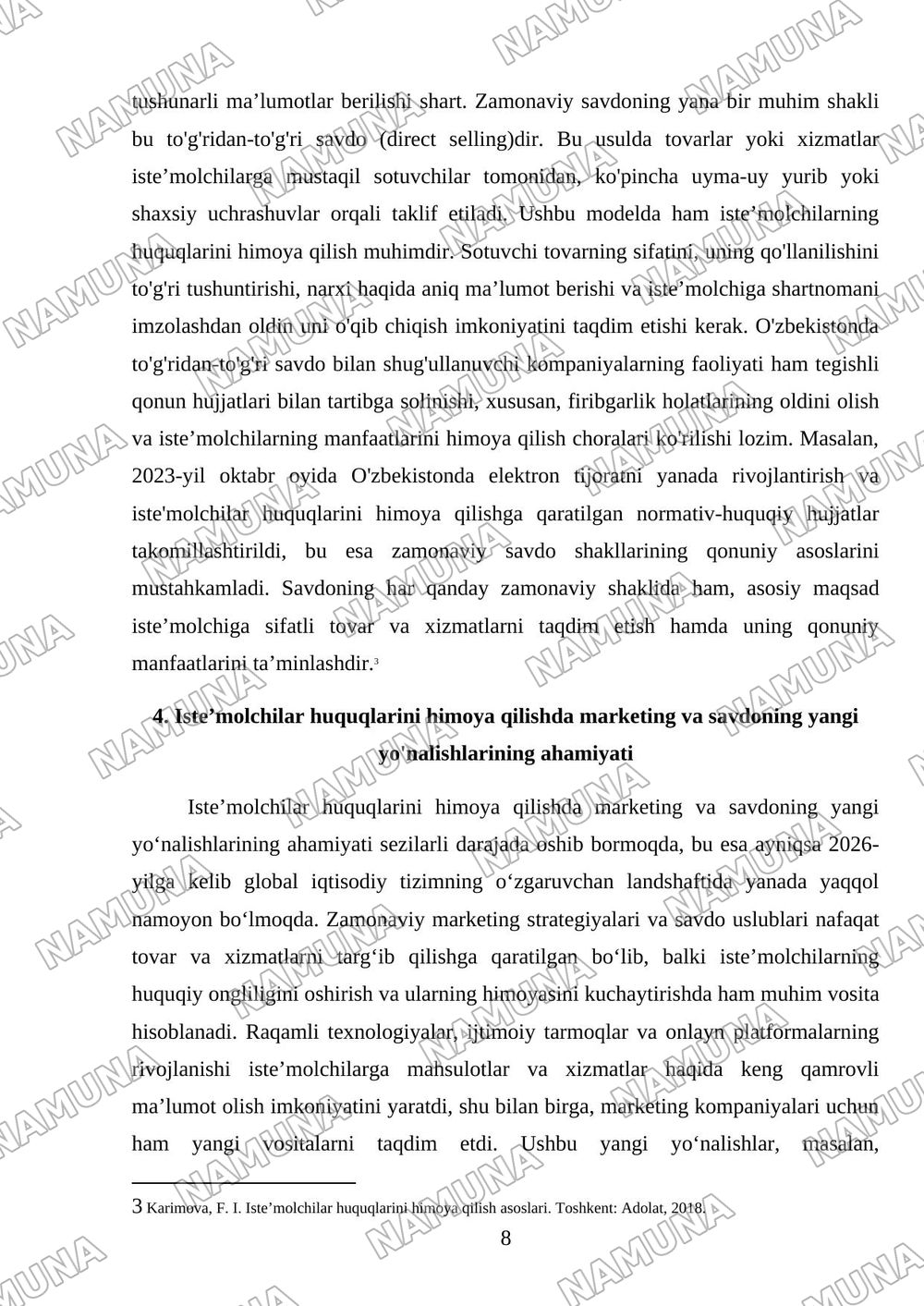 Iste’molchilar huquqlarini himoya qilish qonunchiligi va marketing. Franchayzing va savdoning zamonaviy shakllari — mustaqil ish, 8-varaq