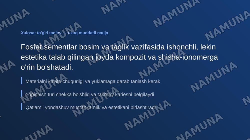 Ajraruvchi va davolovchi tagliklar.Phoshpat sement asosli plomba ashyolari.Turlari, tarkibi,xususiyatlari — zamonaviy taqdimot, 7-slayd