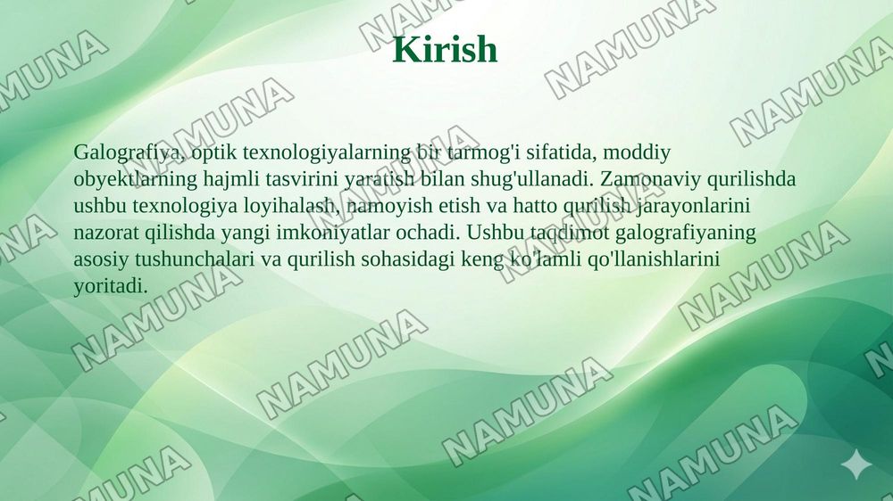 Galografiya haqida tushuncha va qurilishda qo'llanish sohalari — taqdimot, 3-slayd