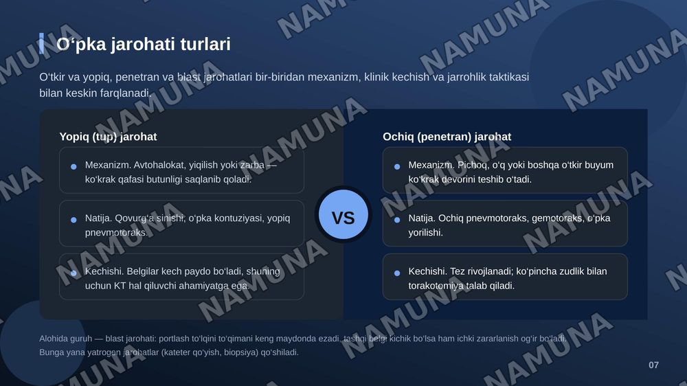 O‘pka, o‘pka ildizi va havo o‘tkazuvchi yo‘llarning klinik anatomiyasi
O‘pka jarohatiga chok qo‘yish — zamonaviy taqdimot, 8-slayd