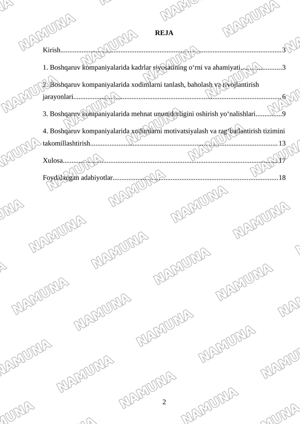 Mavzu: Boshqaruv kompaniyalarda inson resurslarini boshqarish — mustaqil ish, 2-varaq