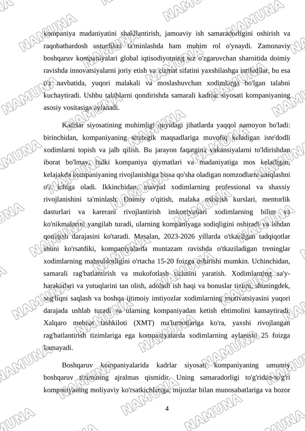 Mavzu: Boshqaruv kompaniyalarda inson resurslarini boshqarish — mustaqil ish, 4-varaq