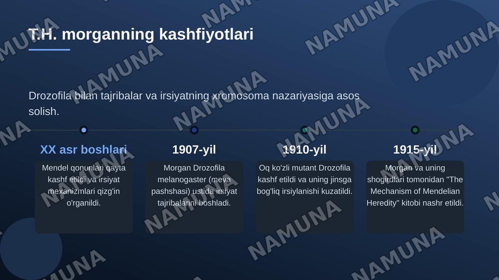 T.Morgonning ,irsiyatning, xromosoma nazariyasi. Genlarning birikish hodisasi. Krasingover belgilarning jinsga birikkan holda irsiylanishi. — zamonaviy taqdimot, 4-slayd