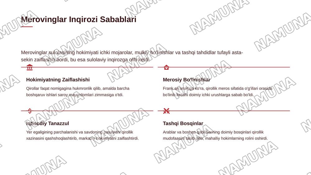 KAROLINGLAR VA MEROVINGLAR SULOLASI VA INQIROZI — zamonaviy taqdimot, 4-slayd