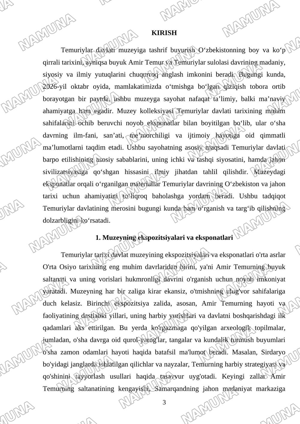 Temuriylar tarixi davlat muzeyiga sayohat haqida yozma hulosa berish — mustaqil ish, 3-varaq