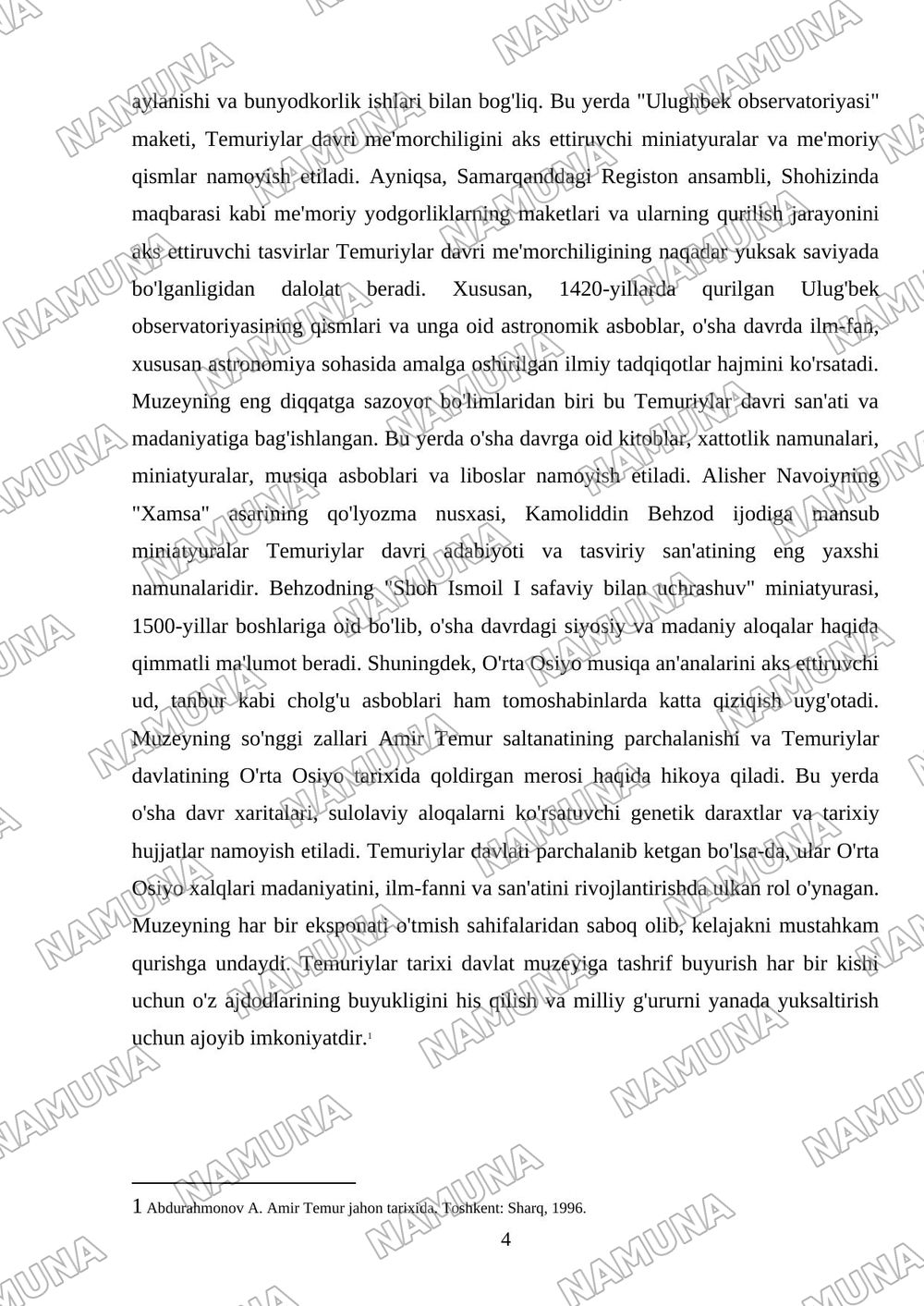 Temuriylar tarixi davlat muzeyiga sayohat haqida yozma hulosa berish — mustaqil ish, 4-varaq