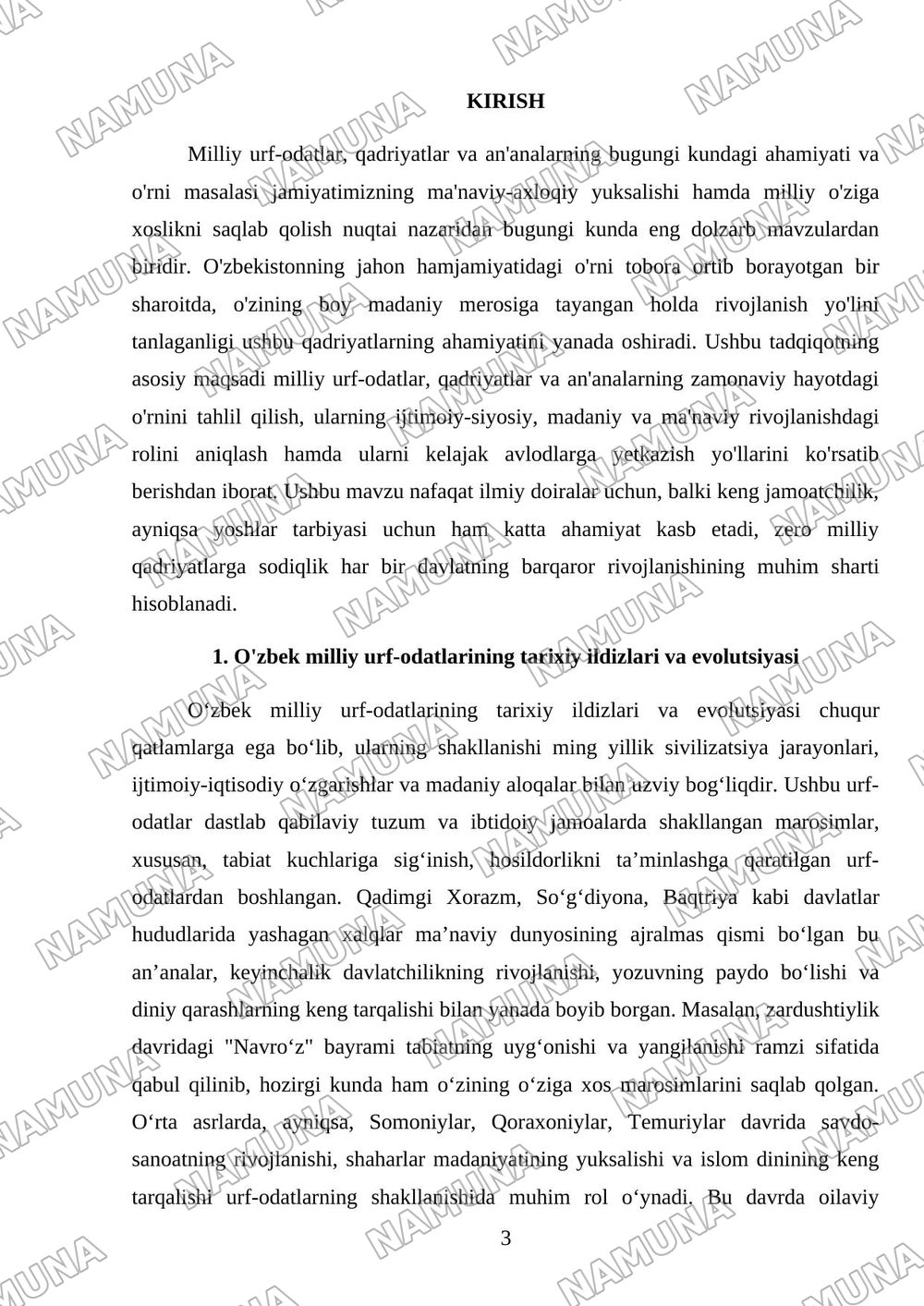 Milliy urf odatlar qadriyatlar va an'analarning tiklanishi — mustaqil ish, 3-varaq