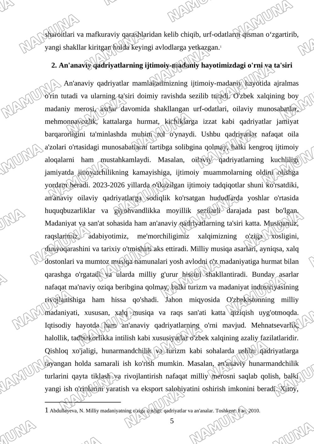 Milliy urf odatlar qadriyatlar va an'analarning tiklanishi — mustaqil ish, 5-varaq