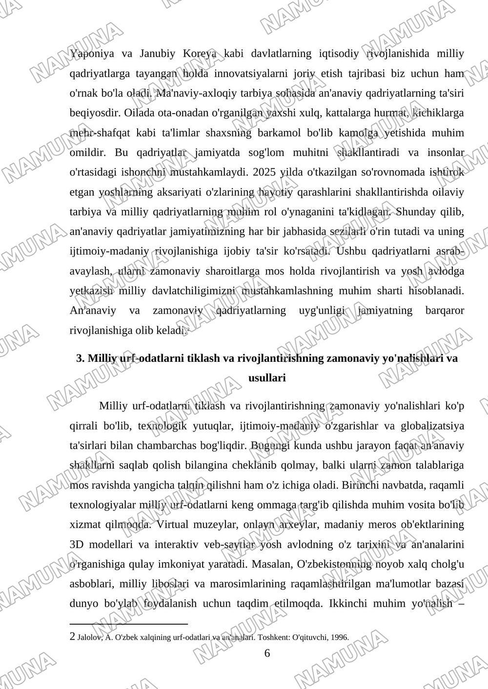 Milliy urf odatlar qadriyatlar va an'analarning tiklanishi — mustaqil ish, 6-varaq