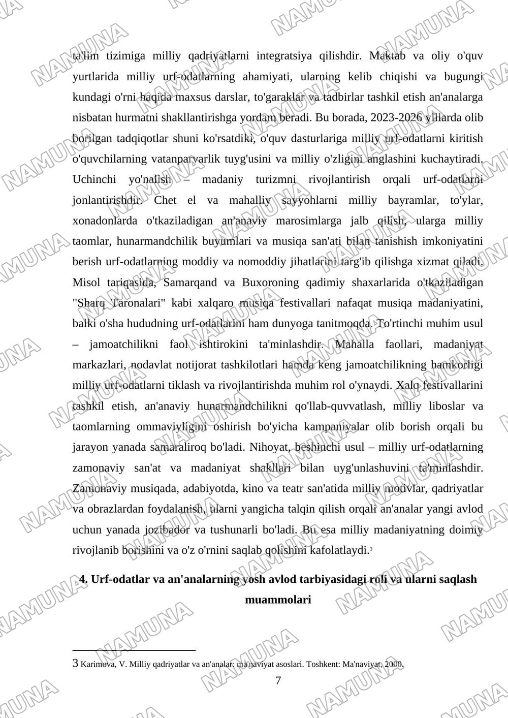 Milliy urf odatlar qadriyatlar va an'analarning tiklanishi — mustaqil ish, 7-varaq