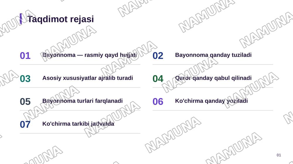 Bayonnoma haqida malumot
Bayonnomaning oziga xos hususiyatlari
Bayonnomadan koʻchirmaning yozilish tartibi — zamonaviy taqdimot, 2-slayd