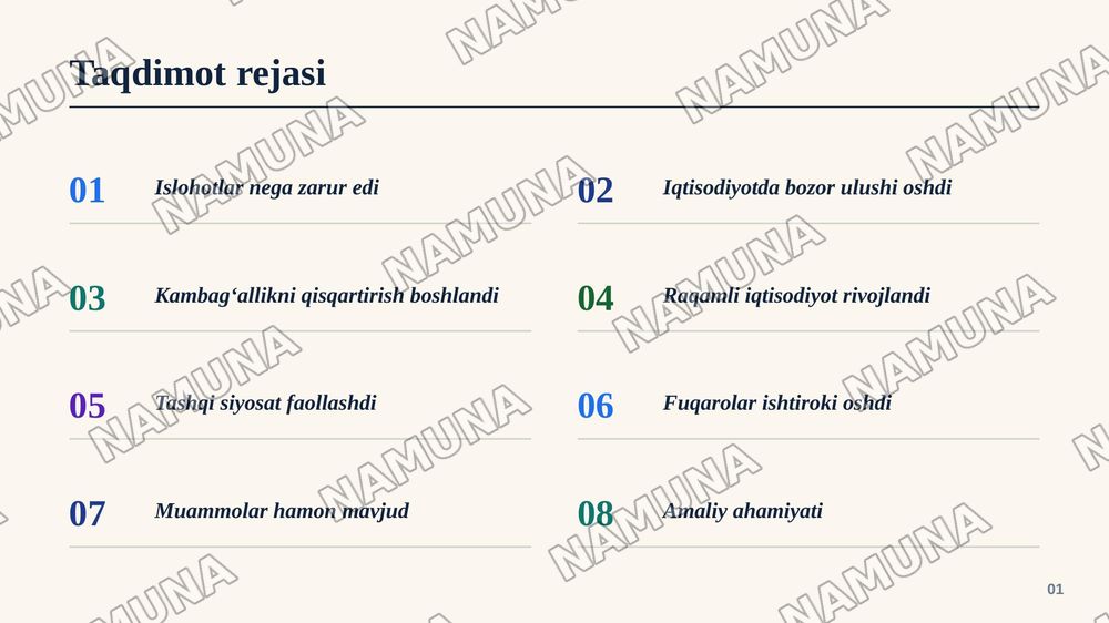 Yangi Oʻzbekistonda prezident Sh.M.Mirziyoyev rahbarligi va tashabbusi ostida amalga oshirilayotgan islohotlar — zamonaviy taqdimot, 2-slayd