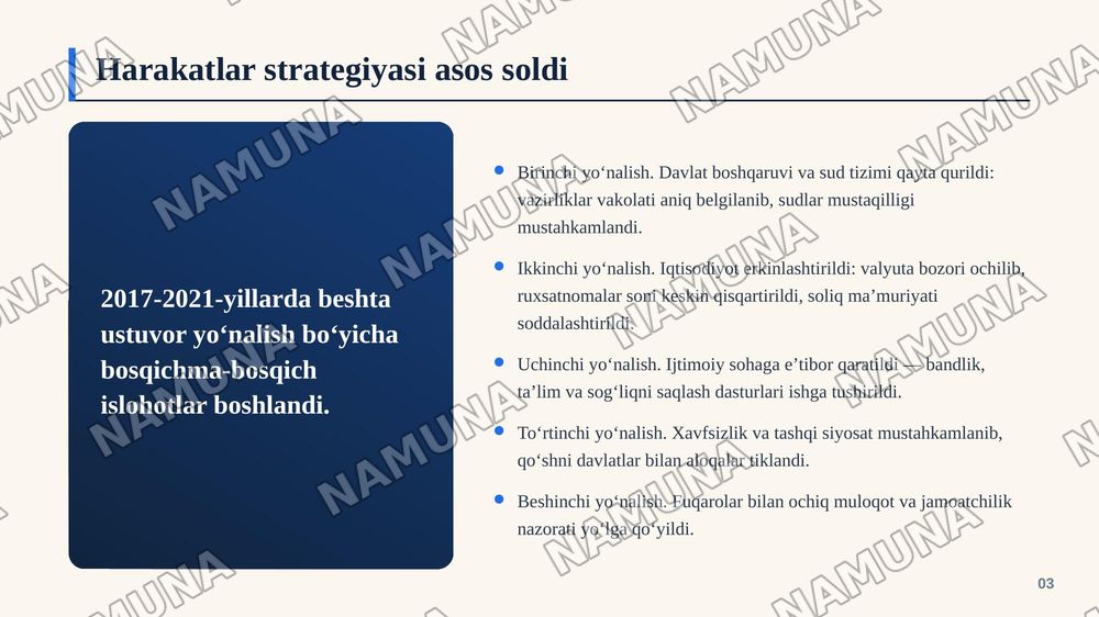 Yangi Oʻzbekistonda prezident Sh.M.Mirziyoyev rahbarligi va tashabbusi ostida amalga oshirilayotgan islohotlar — zamonaviy taqdimot, 4-slayd