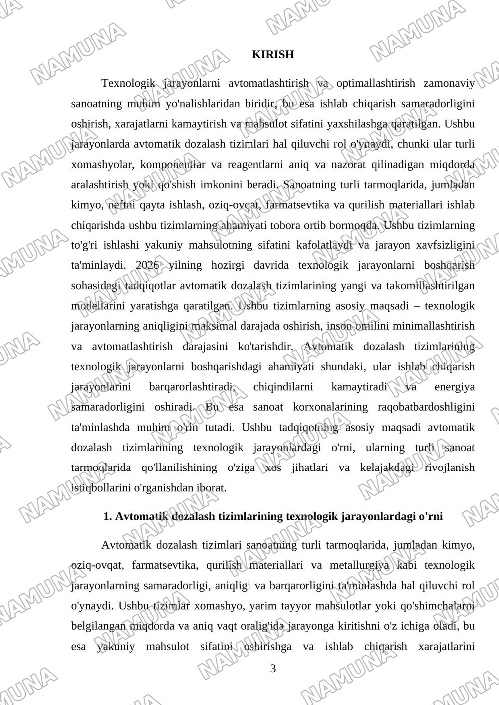 Avtomatik dozalash tizimlari va ularning texnologik jarayonlarni boshqarishdagi ahamiyati — mustaqil ish, 3-varaq
