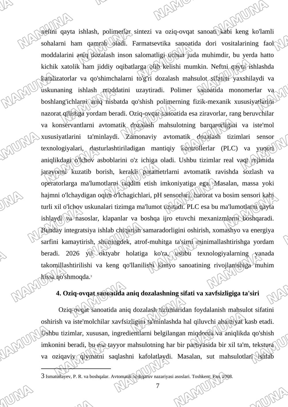 Avtomatik dozalash tizimlari va ularning texnologik jarayonlarni boshqarishdagi ahamiyati — mustaqil ish, 7-varaq