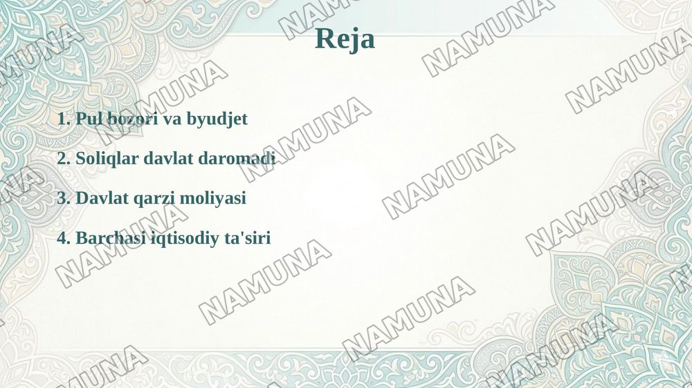 Pul bozori davlat byudjeti soliqlar va davlat qarzi — taqdimot, 2-slayd