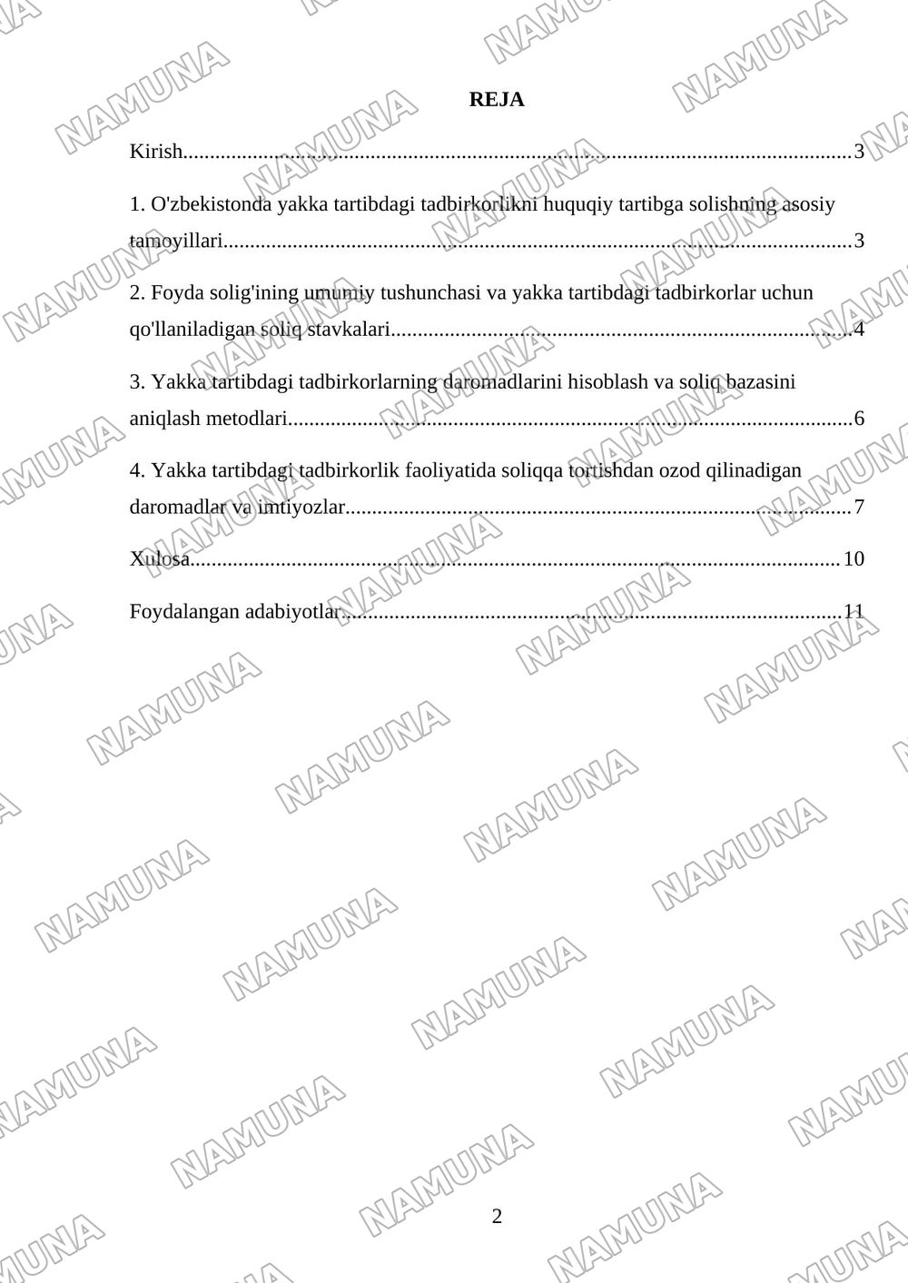 Yakka tartibdagi tadbirkorlarning foydasiga soliq solishning o'ziga xos xususiyatlari — mustaqil ish, 2-varaq
