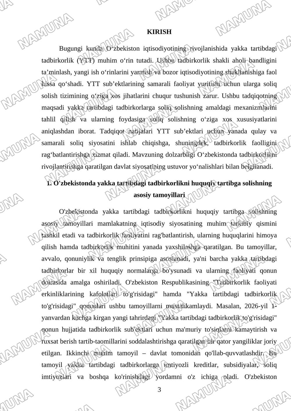 Yakka tartibdagi tadbirkorlarning foydasiga soliq solishning o'ziga xos xususiyatlari — mustaqil ish, 3-varaq