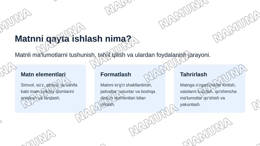 Matnli ma’motlarni qayta ishlash malakalarini shakllantirish — zamonaviy taqdimot, 4-slayd