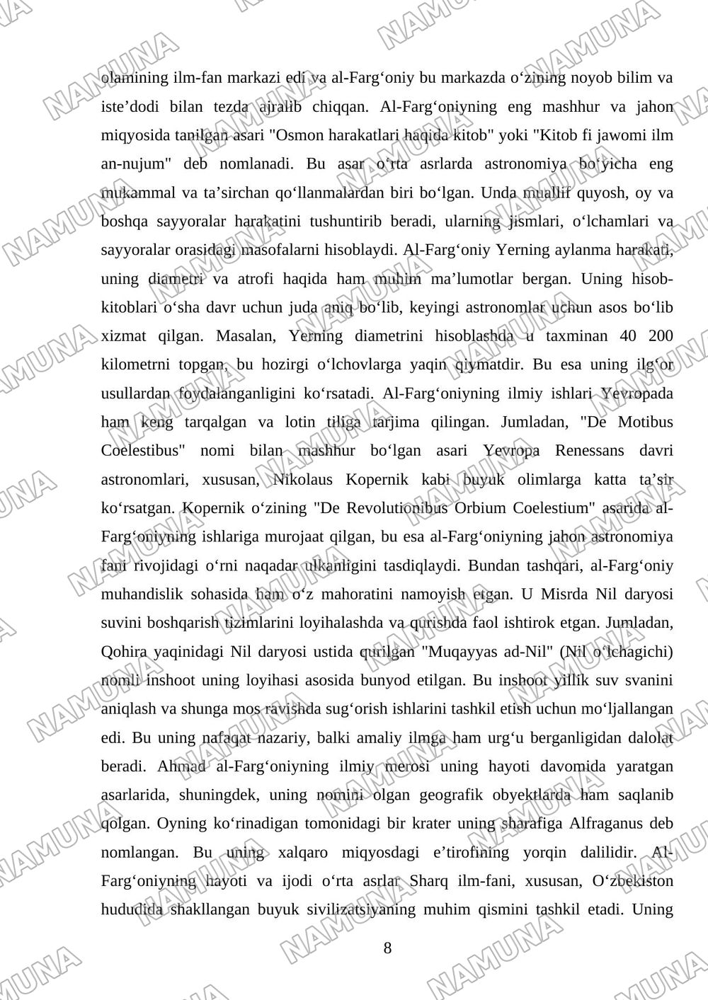 Ahmad al-Fargʻoniy haqida maʼlumotnoma tayyorlash — mustaqil ish, 8-varaq