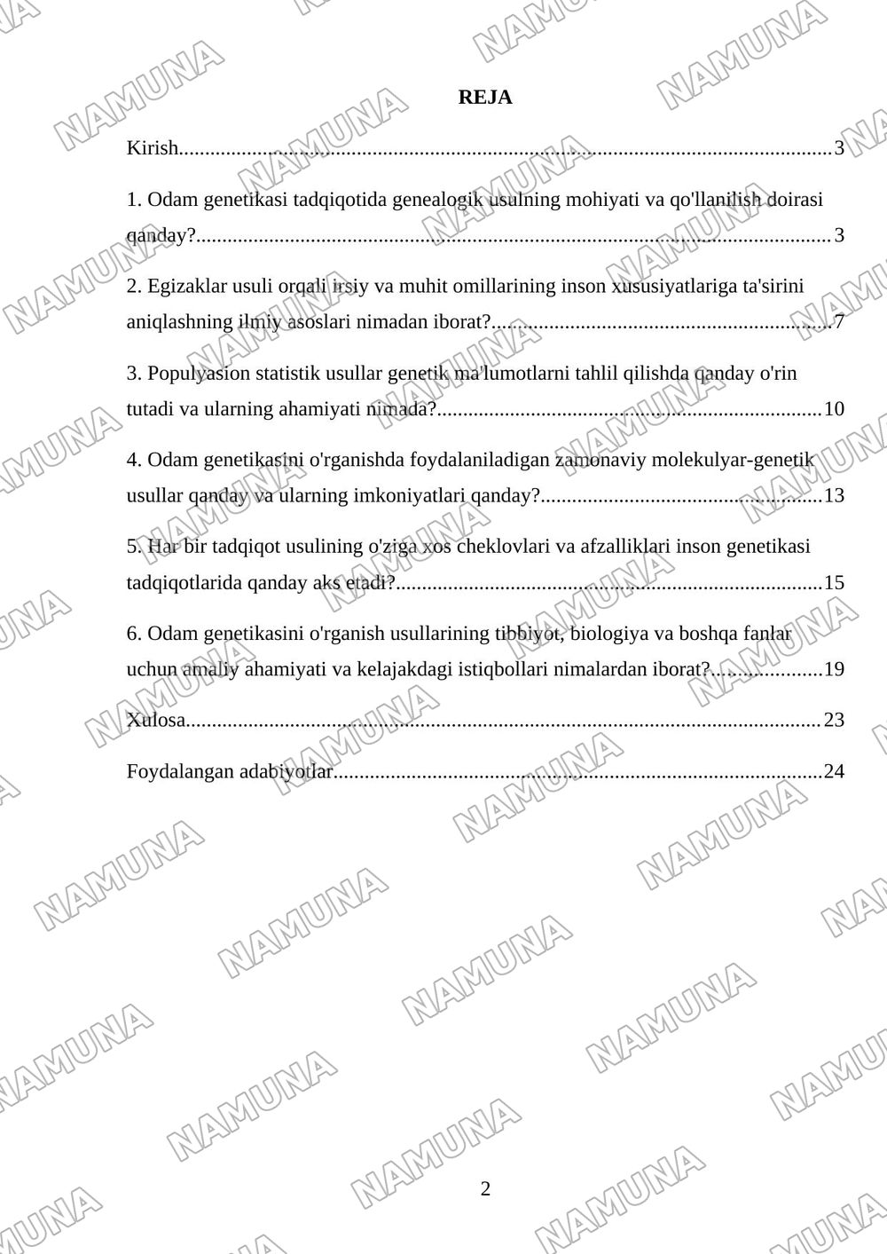 Odam genetikasining o'rganish usullari: genealogik, va egizaklar usuli, populyasion statistic. Genetik usullar — mustaqil ish, 2-varaq