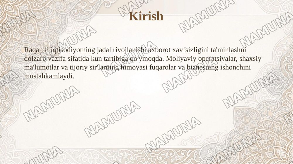 raqamlo iqtisodiyotda axborot xavfsizligini ta'minlash zamonaviy usullari  va vositalari — taqdimot, 3-slayd