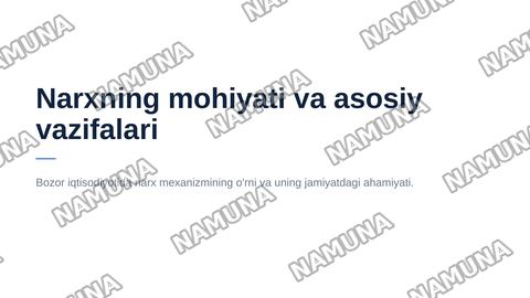 Narxning mohiyati va asosiy vazifalari — zamonaviy taqdimot