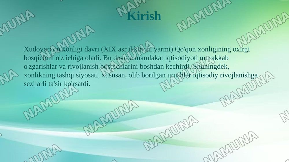 Xudoyorxon xonligi davri mamlakat iqtisofiyoti va mamlakat olib borgan urushlar — taqdimot, 3-slayd