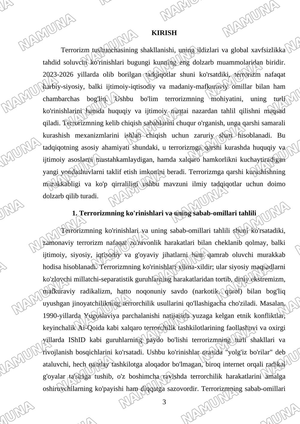 Terrorizm tushunchasi shakillari,sabablari va uning qarshi kurashish mexanizmlari — mustaqil ish, 3-varaq